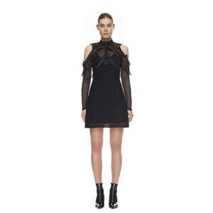 Self Portrait purl knit black mini dress